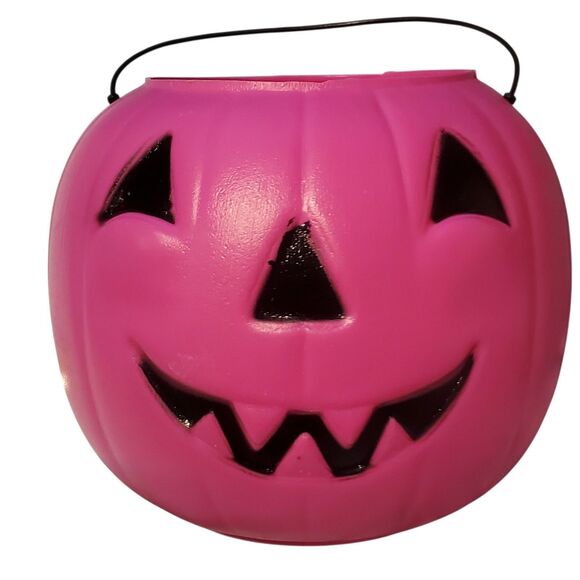 Vtg General Foam Pink Plastic Pumpkin Trick or Treat Candy Bucket Made in US - Picture 2 of 5